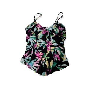 Aqua Green Tiered Tankini Tropical‎ Floral Tankini Top S
